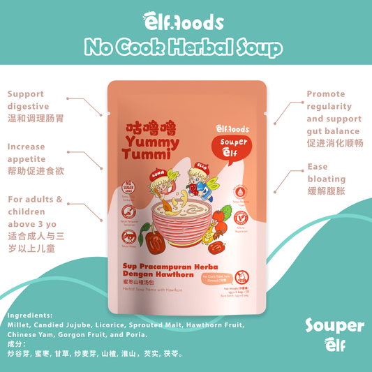 Elffoods YummyTummi herbal soup with sprouted malt and hawthorn for digestion.