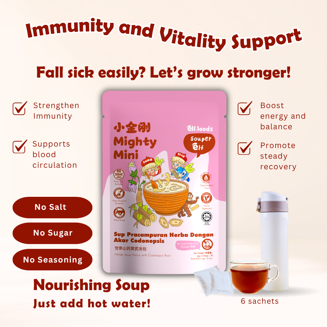 Elffoods Mighty Mini herbal soup with chinese yam and goji for immunity. Souper Elf