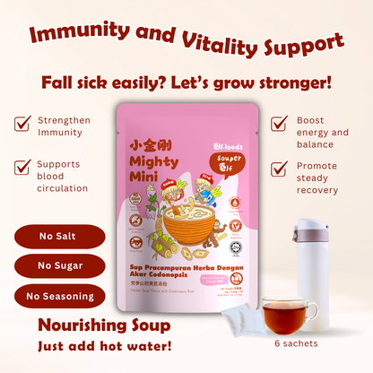Elffoods Mighty Mini herbal soup with chinese yam and goji for immunity. Souper Elf