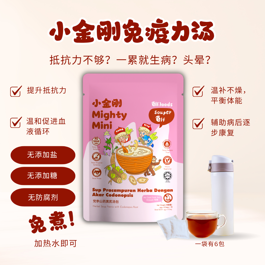 Elffoods Mighty Mini herbal soup with chinese yam and goji for immunity. Souper Elf