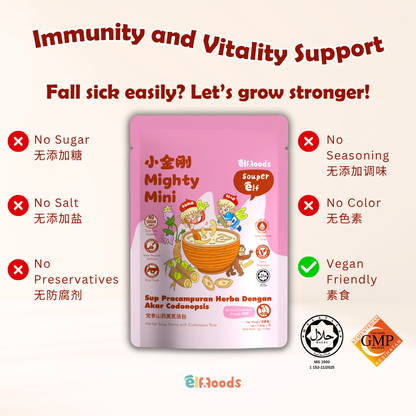 Elffoods Mighty Mini herbal soup with chinese yam and goji for immunity. Souper Elf