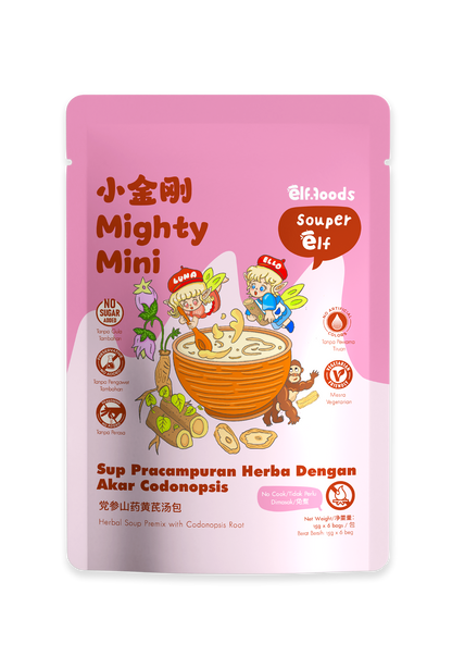 Elffoods Mighty Mini herbal soup with yam and goji for immunity.