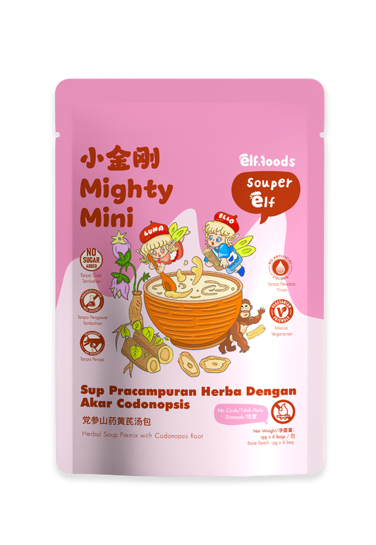 Elffoods Mighty Mini herbal soup with yam and goji for immunity.