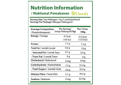 TallieHop Nutrition information label , nutrition facts, souper elf, elf foods